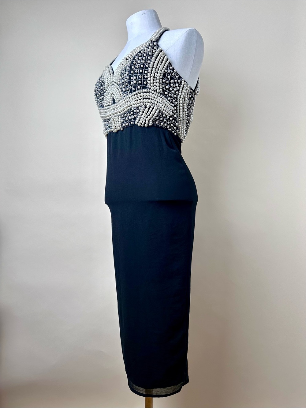 ASOS Pearl & Sequin Embellished Open Back Halter Midi Dress NWT Size 0 - Picture 5 of 15